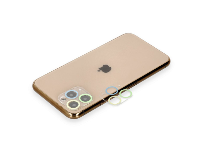 Newface iPhone 11 Pro Max Renkli Kamera Lens Koruma Cam - Yeşil-Sarı