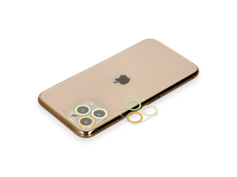 Newface iPhone 11 Pro Renkli Kamera Lens Koruma Cam - Pembe-Mavi