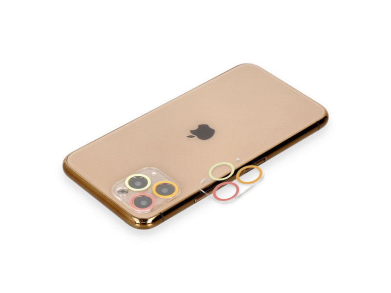 Newface iPhone 11 Pro Renkli Kamera Lens Koruma Cam - Turuncu-Kırmızı