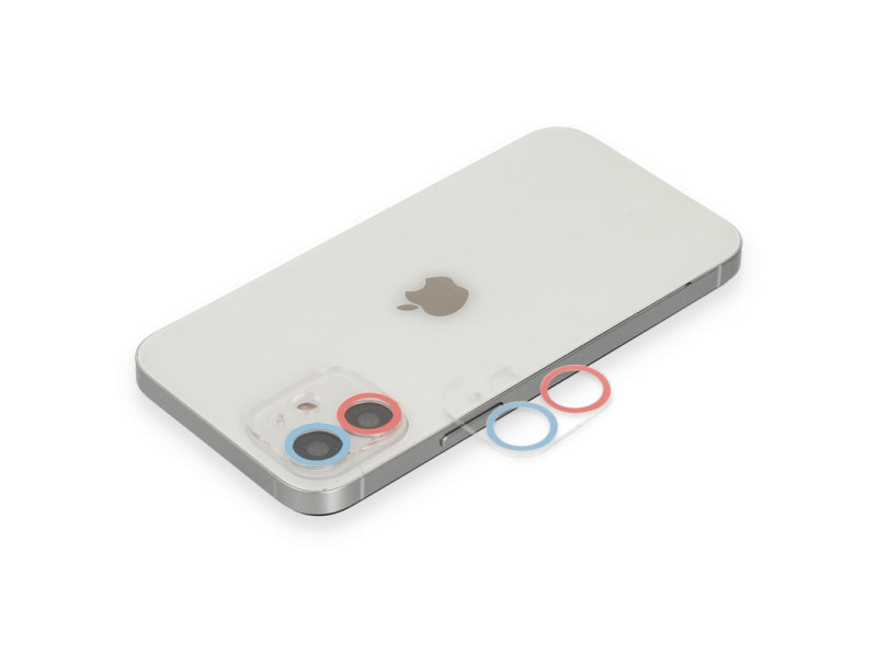 Newface iPhone 11 Renkli Kamera Lens Koruma Cam - Pembe-Mavi