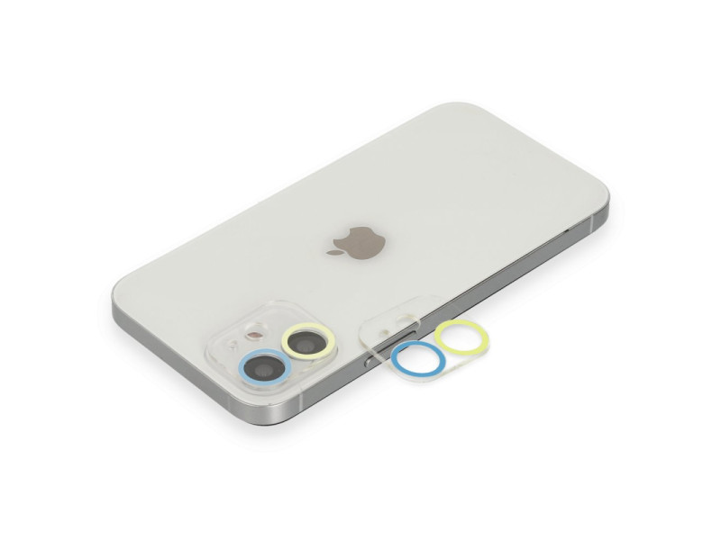 Newface iPhone 11 Renkli Kamera Lens Koruma Cam - Sarı-Mavi