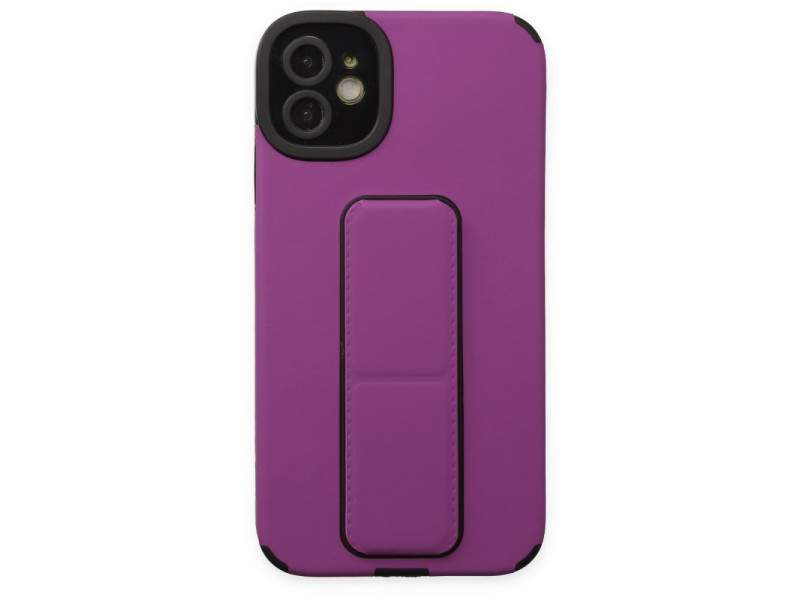 Newface iPhone 12 Kılıf Mega Standlı Silikon - Mor