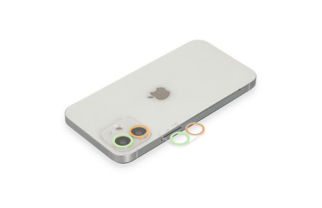 Newface iPhone 12 Mini Renkli Kamera Lens Koruma Cam - Turuncu-Yeşil