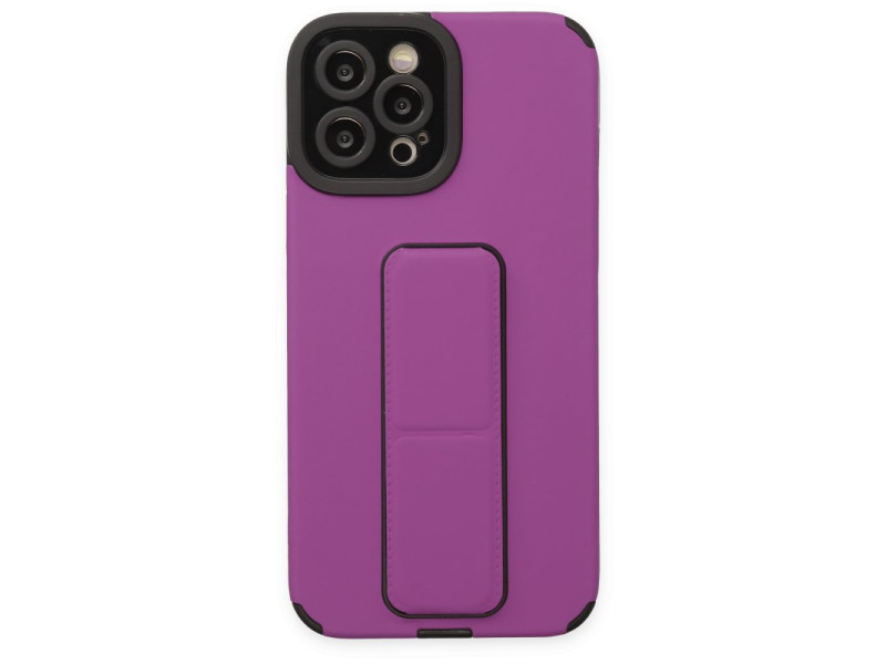 Newface iPhone 12 Pro Kılıf Mega Standlı Silikon - Mor