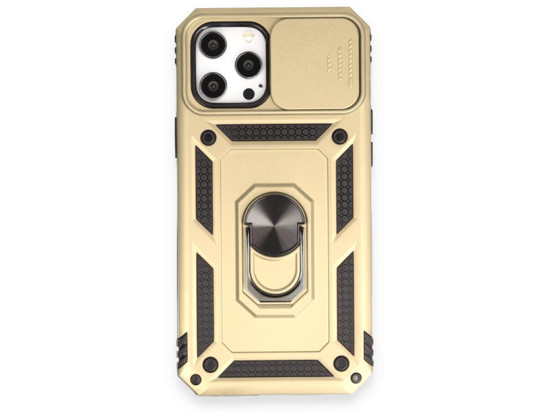 Newface iPhone 12 Pro Max Kılıf Pars Lens Yüzüklü Silikon - Gold