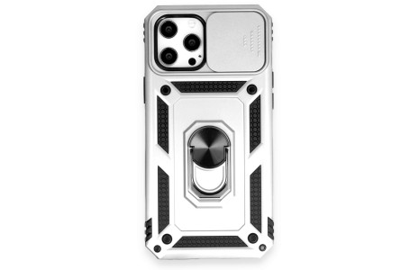 Newface iPhone 12 Pro Max Kılıf Pars Lens Yüzüklü Silikon - Gümüş