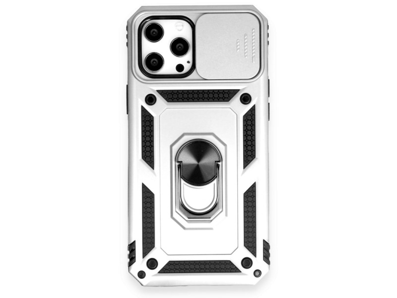 Newface iPhone 12 Pro Max Kılıf Pars Lens Yüzüklü Silikon - Gümüş