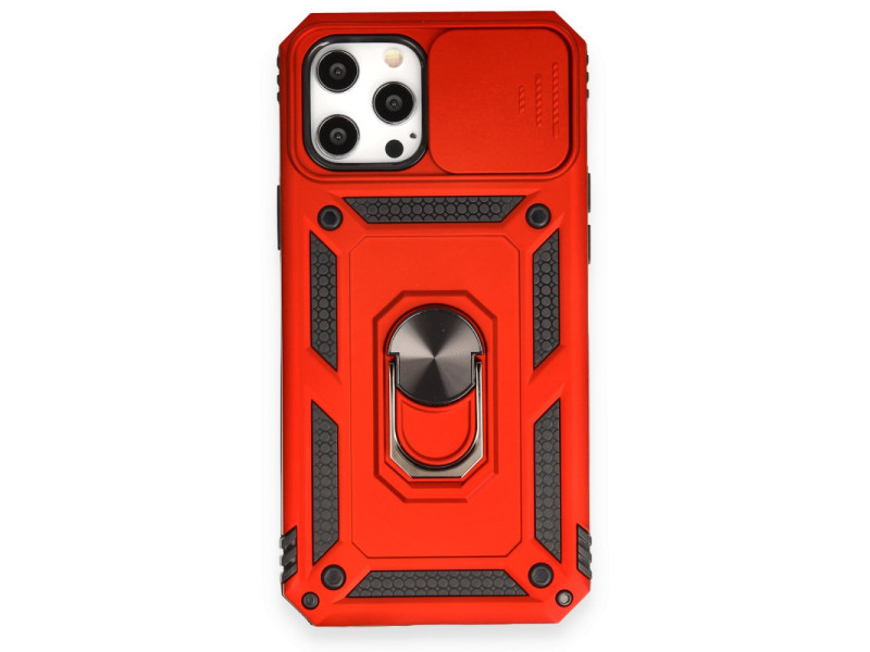 Newface iPhone 12 Pro Max Kılıf Pars Lens Yüzüklü Silikon - Kırmızı