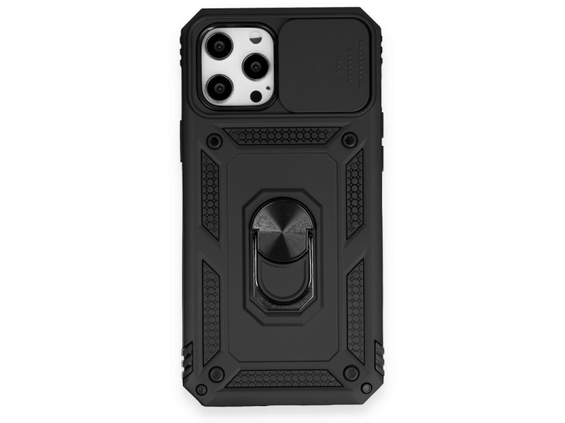 Newface iPhone 12 Pro Max Kılıf Pars Lens Yüzüklü Silikon - Siyah