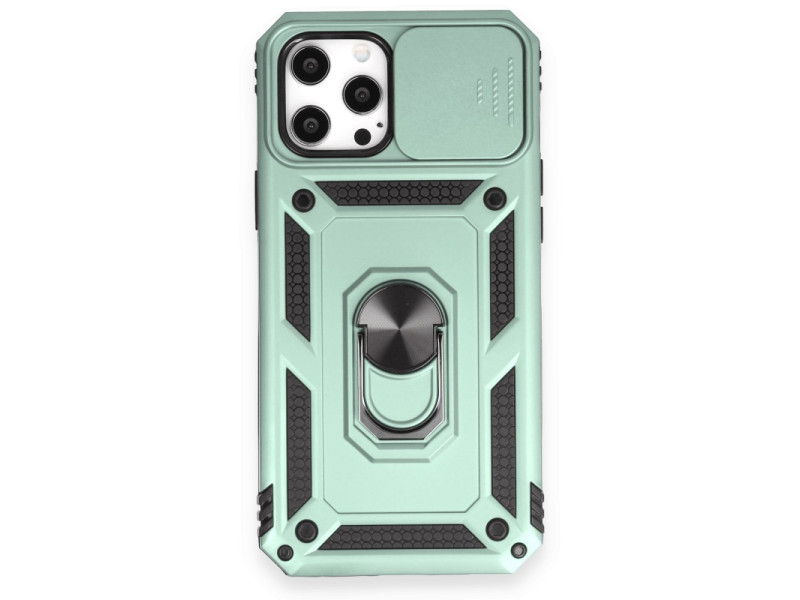 Newface iPhone 12 Pro Max Kılıf Pars Lens Yüzüklü Silikon - Yeşil