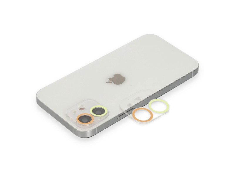 Newface iPhone 12 Renkli Kamera Lens Koruma Cam - Sarı-Turuncu