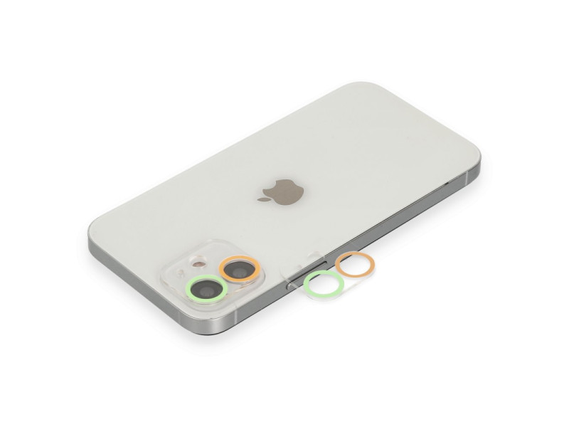 Newface iPhone 12 Renkli Kamera Lens Koruma Cam - Turuncu-Yeşil
