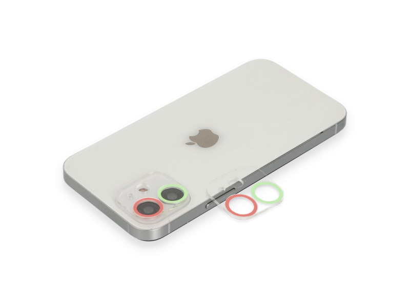 Newface iPhone 12 Renkli Kamera Lens Koruma Cam - Yeşil-Pembe