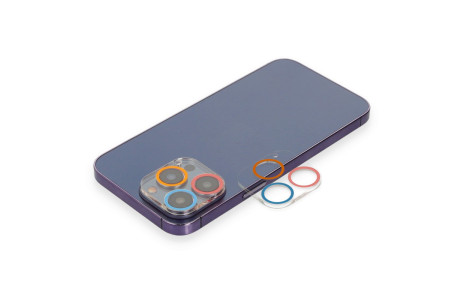 Newface iPhone 13 Pro Max Renkli Kamera Lens Koruma Cam - Pembe-Mavi