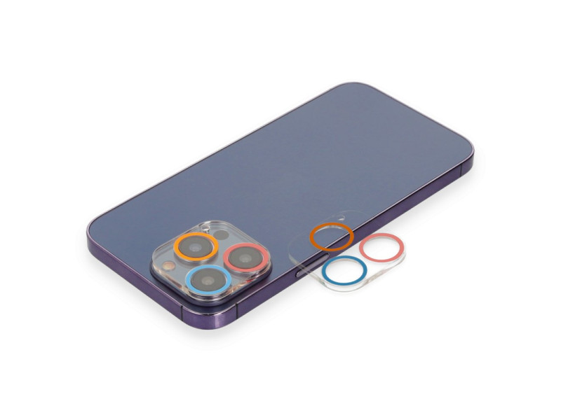 Newface iPhone 13 Pro Max Renkli Kamera Lens Koruma Cam - Pembe-Mavi