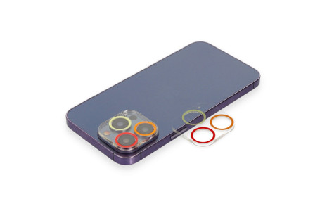 Newface iPhone 13 Pro Max Renkli Kamera Lens Koruma Cam - Turuncu-Kırmızı