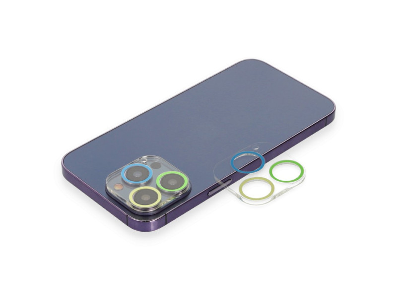 Newface iPhone 13 Pro Max Renkli Kamera Lens Koruma Cam - Yeşil-Sarı
