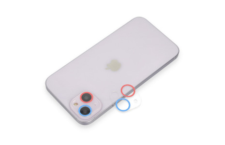 Newface iPhone 14 Plus Renkli Kamera Lens Koruma Cam - Pembe-Mavi