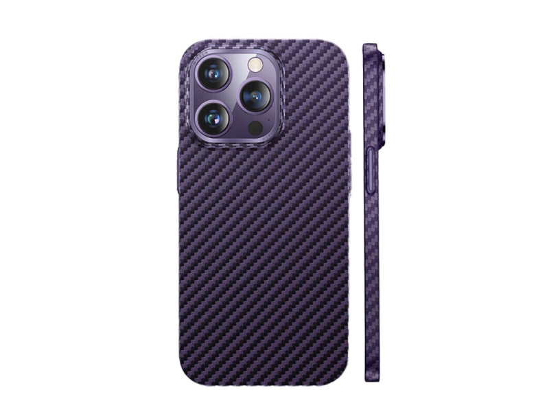 Newface iPhone 14 Pro Kılıf Metalik Karbon Kapak - Mor