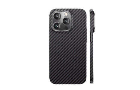 Newface iPhone 14 Pro Max Kılıf Metalik Karbon Kapak - Siyah