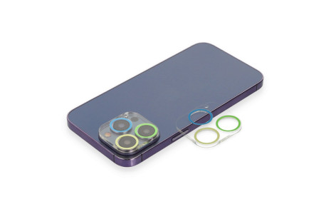 Newface iPhone 14 Pro Max Renkli Kamera Lens Koruma Cam - Yeşil-Sarı