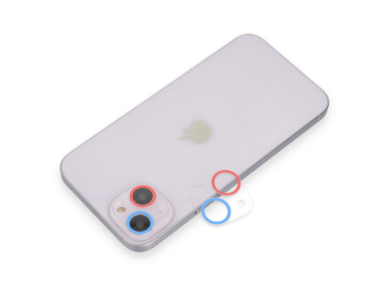 Newface iPhone 14 Renkli Kamera Lens Koruma Cam - Pembe-Mavi