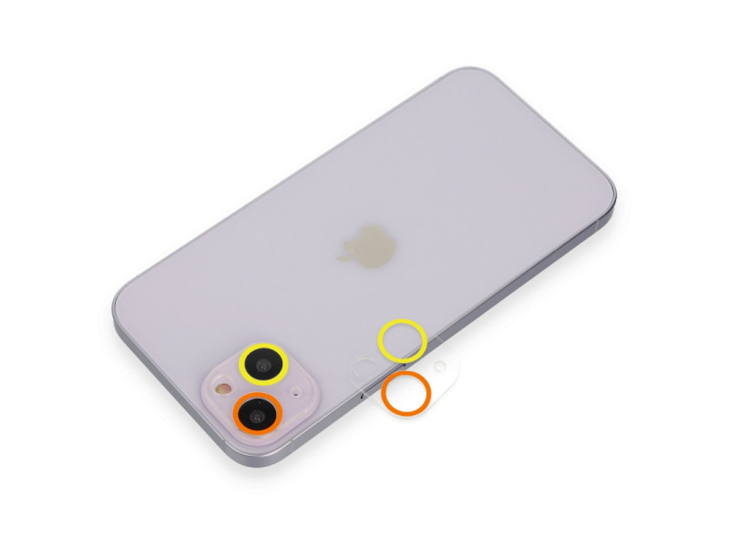 Newface iPhone 14 Renkli Kamera Lens Koruma Cam - Sarı-Turuncu