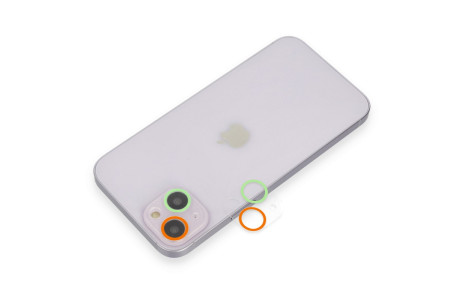 Newface iPhone 14 Renkli Kamera Lens Koruma Cam - Turuncu-Yeşil