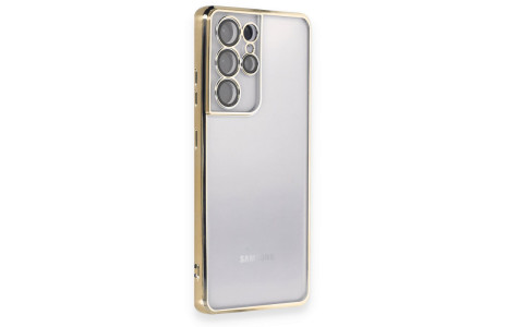 Newface Samsung Galaxy S21 Ultra Kılıf Razer Lensli Silikon - Gold