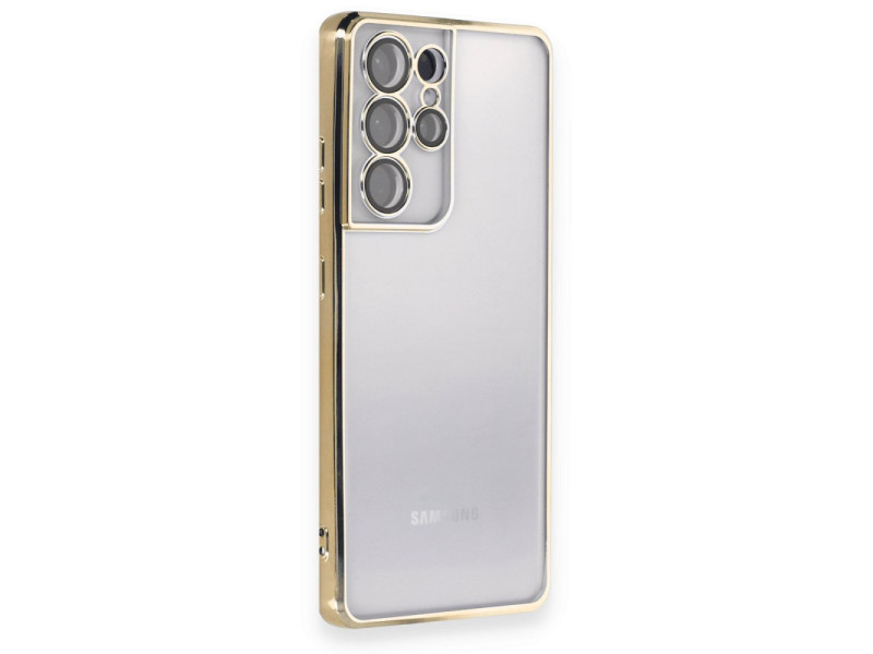 Newface Samsung Galaxy S21 Ultra Kılıf Razer Lensli Silikon - Gold