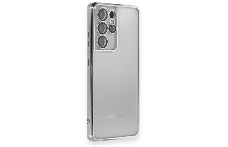 Newface Samsung Galaxy S21 Ultra Kılıf Razer Lensli Silikon - Gümüş