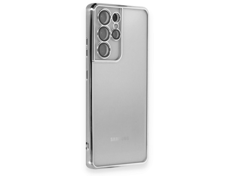 Newface Samsung Galaxy S21 Ultra Kılıf Razer Lensli Silikon - Gümüş