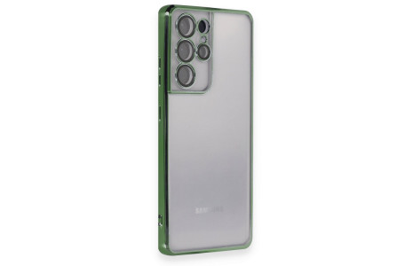 Newface Samsung Galaxy S21 Ultra Kılıf Razer Lensli Silikon - Yeşil
