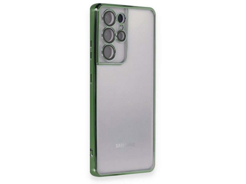 Newface Samsung Galaxy S21 Ultra Kılıf Razer Lensli Silikon - Yeşil