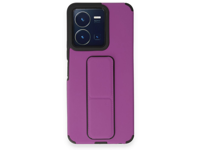 Newface Vivo Y22S Kılıf Mega Standlı Silikon - Mor