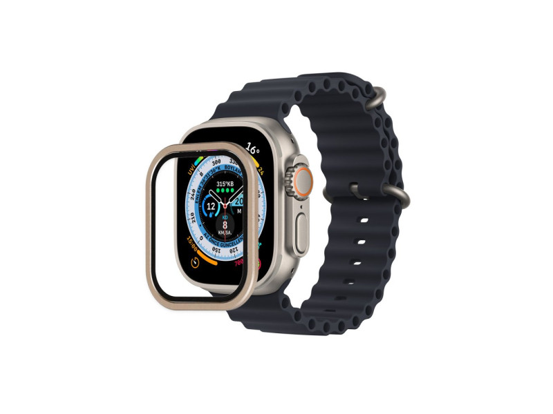Newface Apple Watch Ultra 49mm Alüminyum Kasa Cam Ekran Koruyucu - Gold