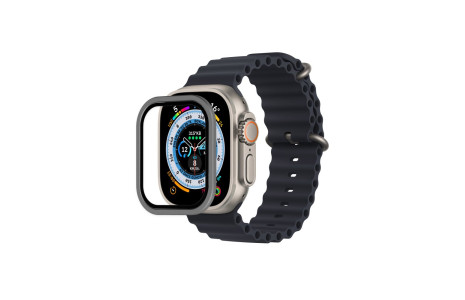 Newface Apple Watch Ultra 49mm Alüminyum Kasa Cam Ekran Koruyucu - Gri