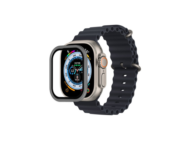 Newface Apple Watch Ultra 49mm Alüminyum Kasa Cam Ekran Koruyucu - Gri