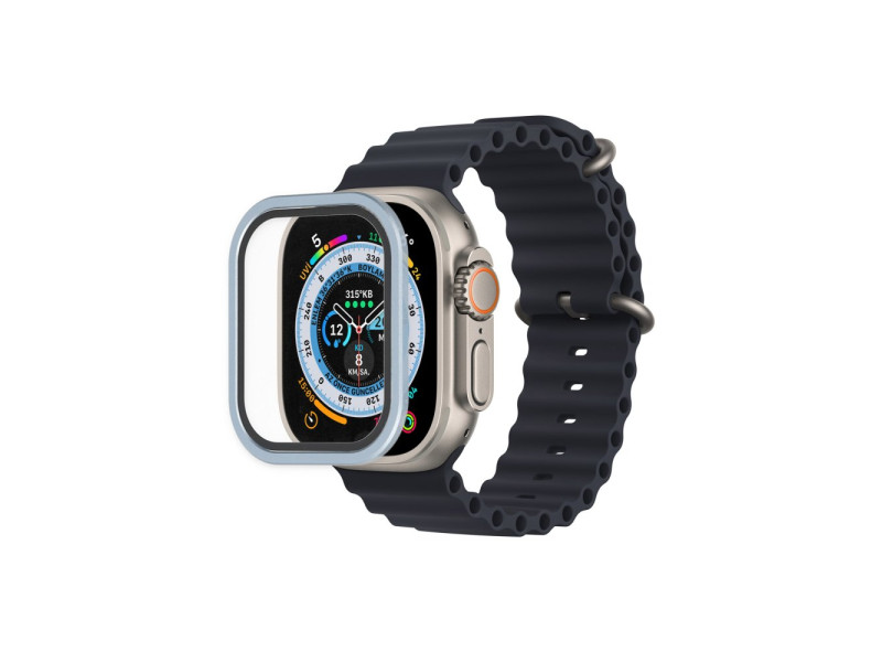 Newface Apple Watch Ultra 49mm Alüminyum Kasa Cam Ekran Koruyucu - Mavi