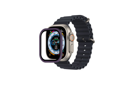 Newface Apple Watch Ultra 49mm Alüminyum Kasa Cam Ekran Koruyucu - Mor