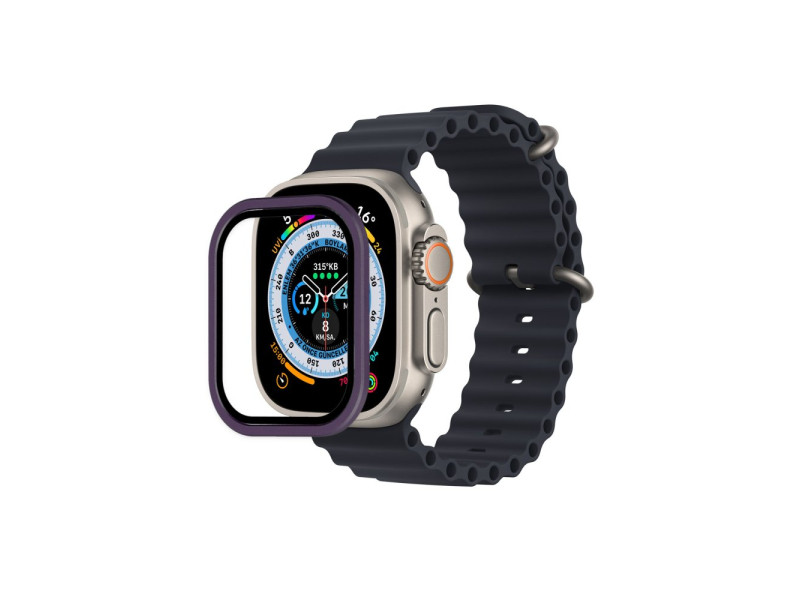 Newface Apple Watch Ultra 49mm Alüminyum Kasa Cam Ekran Koruyucu - Mor