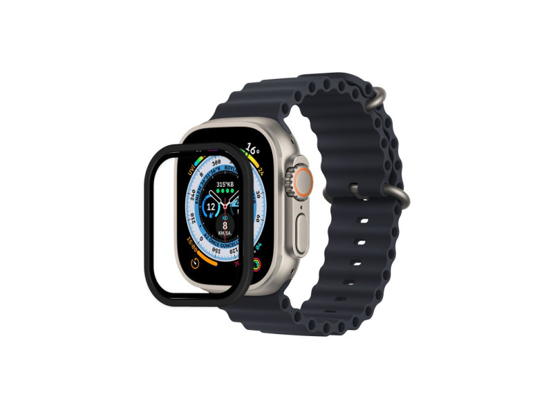 Newface Apple Watch Ultra 49mm Alüminyum Kasa Cam Ekran Koruyucu - Siyah