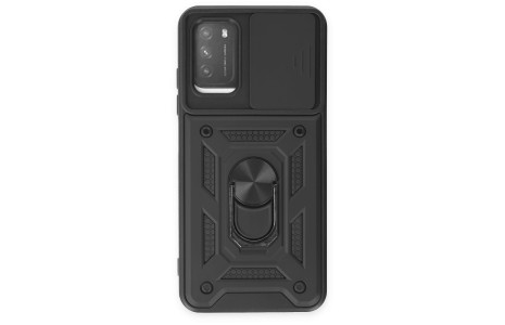 Newface Xiaomi Pocophone M3 Kılıf Pars Lens Yüzüklü Silikon - Siyah