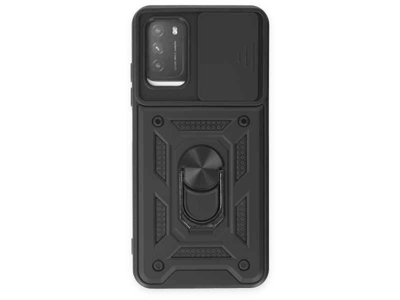 Newface Xiaomi Pocophone M3 Kılıf Pars Lens Yüzüklü Silikon - Siyah