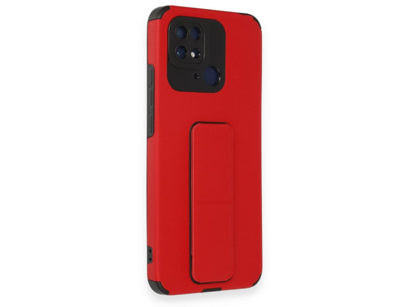 Newface Xiaomi Redmi 10C Kılıf Mega Standlı Silikon - Kırmızı
