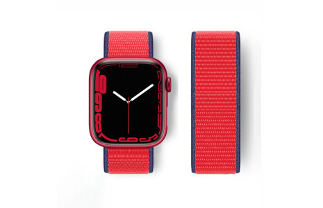 Newface Apple Watch 40mm Hasırlı Cırtcırtlı Kordon - Lacivert-Kırmızı