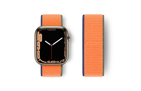 Newface Apple Watch 40mm Hasırlı Cırtcırtlı Kordon - Lacivert-Turuncu