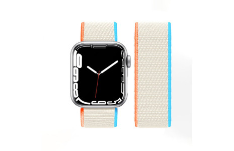Newface Apple Watch 40mm Hasırlı Cırtcırtlı Kordon - Mavi-Beyaz