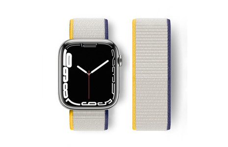 Newface Apple Watch 40mm Hasırlı Cırtcırtlı Kordon - Sarı-Beyaz