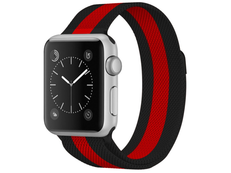 Newface Apple Watch 40mm Metal Mıknatıslı Kordon - Siyah-Kırmızı
